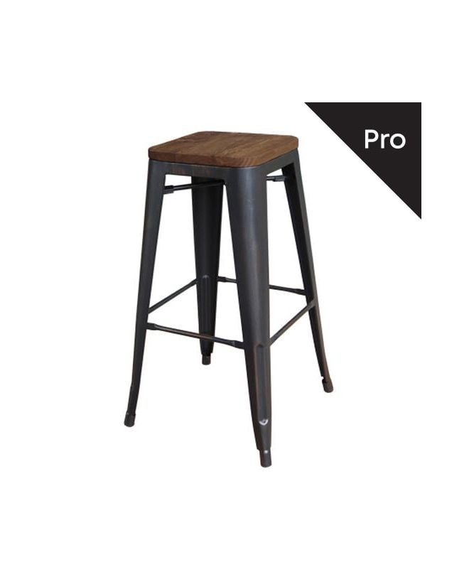 RELIX Wood Σκαμπό Bar-Pro, Στοιβαζόμενο, Μέταλλο Βαφή Antique Black,Κάθισμα Dark Oak