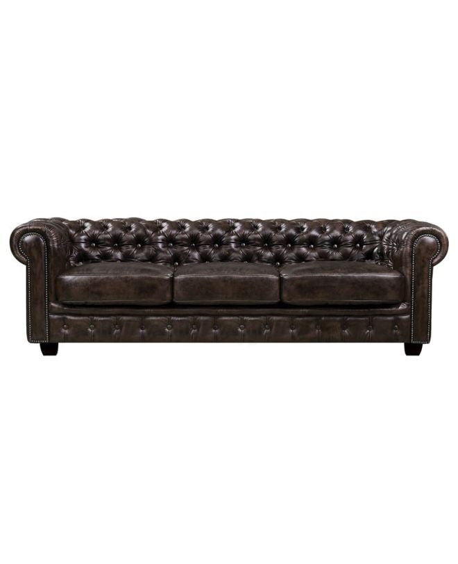 CHESTERFIELD Birmingham Καναπές 4Θέσιος Σαλονιού Καθιστικού, Δέρμα Καφέ