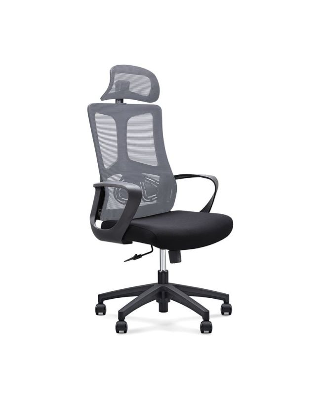 BF8600 Πολυθρόνα Γραφείου Διευθυντή, Mesh Γκρι, Ύφασμα Μαύρο