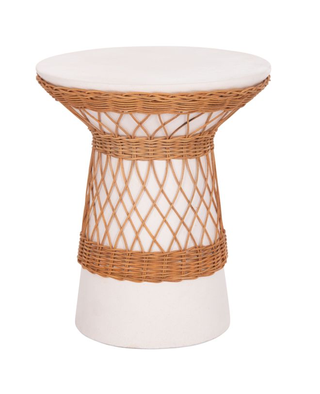 ΒΟΗΘΗΤΙΚΟ ΤΡΑΠΕΖΙ ΣΤΡΟΓΓΥΛΟ DELIA HM18167.02 FIBER CEMENT ΛΕΥΚΟ & RATTAN Φ40x45Υεκ
