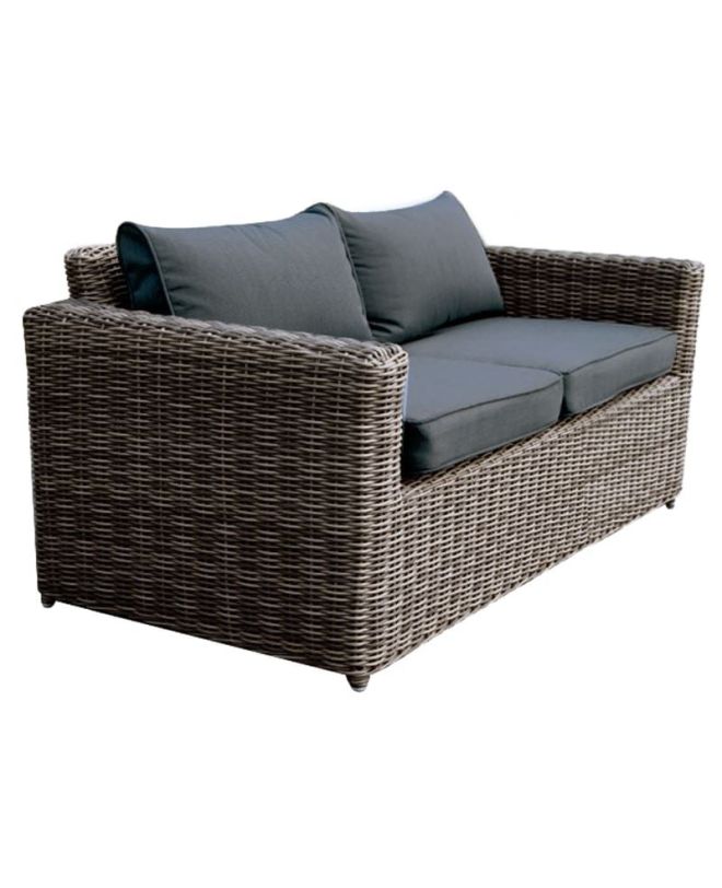 ARIZONA 2Θέσιος Καναπές Κήπου ALU, 4mm Half-Round Wicker Grey Brown, Μαξιλάρια Ανθρακί