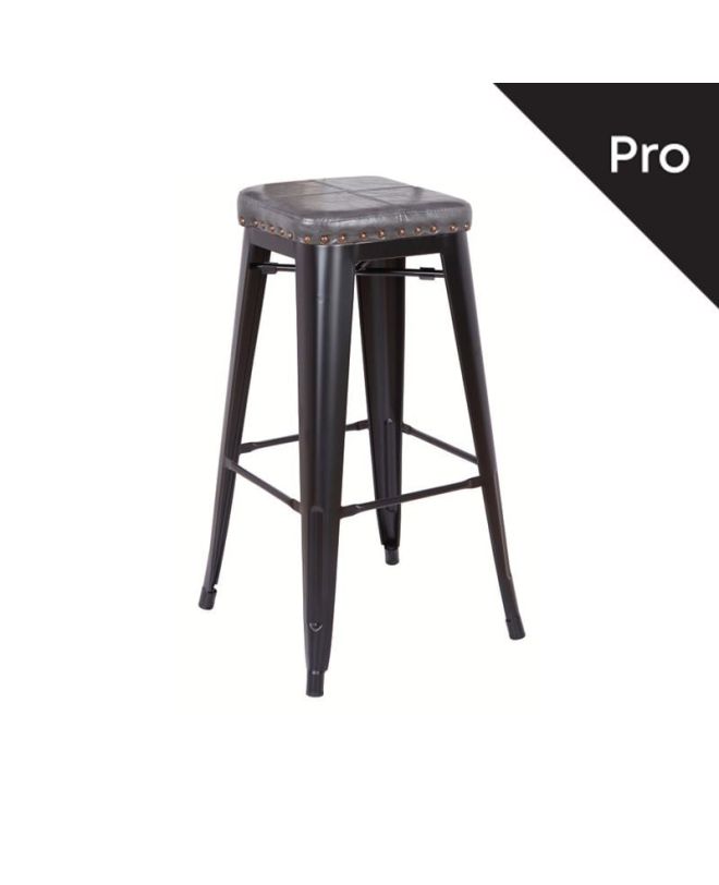 RELIX Σκαμπό Bar-Pro, Στοιβαζόμενο, Μέταλλο Βαφή Μαύρο Matte, Pu Σκούρο Γκρι