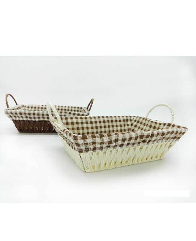 Καλάθι Καρό Κρεμ/Καφέ Ψάθινο 26x19x8cm Σε 2 Χρώματα