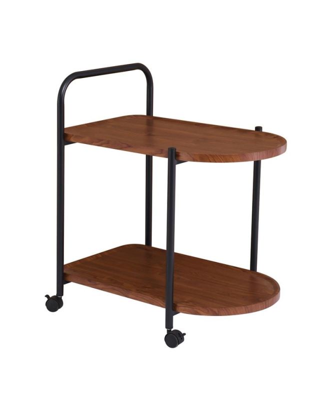 TROLLEY - Βοηθητικό Τραπεζάκι Μέταλλο Βαφή Μαύρο, MDF with PVC Απόχρωση Καρυδί
