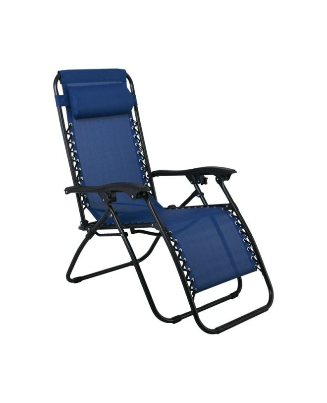 SUPER RELAX Πολυθρόνα με Υποπόδιο, Μέταλλο Βαφή Μαύρο, Textilene Μπλε