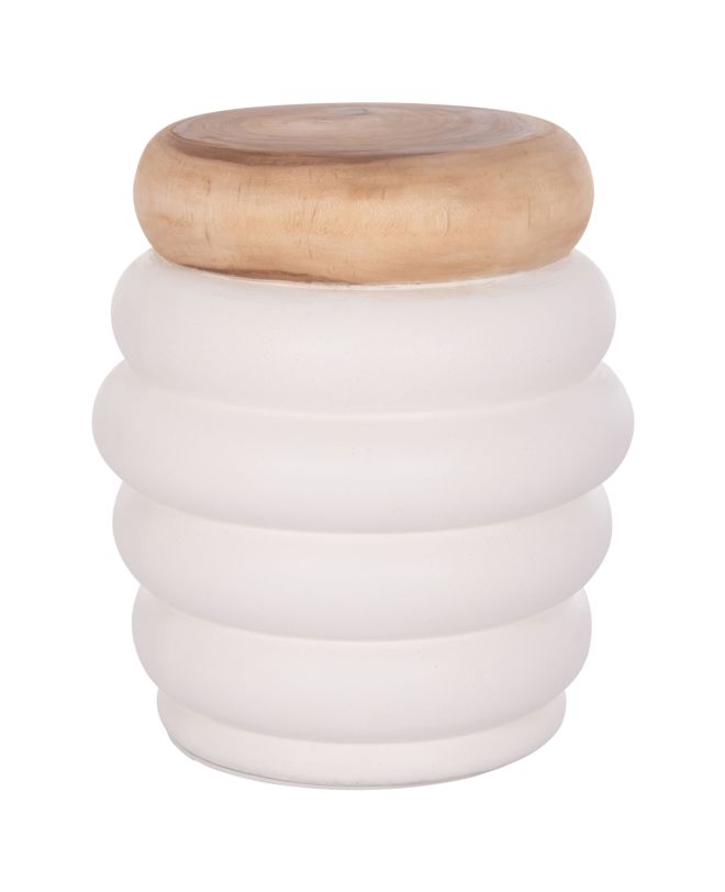 ΣΚΑΜΠΟ PUFFAT HM18172.02 FIBER CEMENT ΛΕΥΚΟ- ΞΥΛΟ TEAK TOP Φ45x46Υεκ.