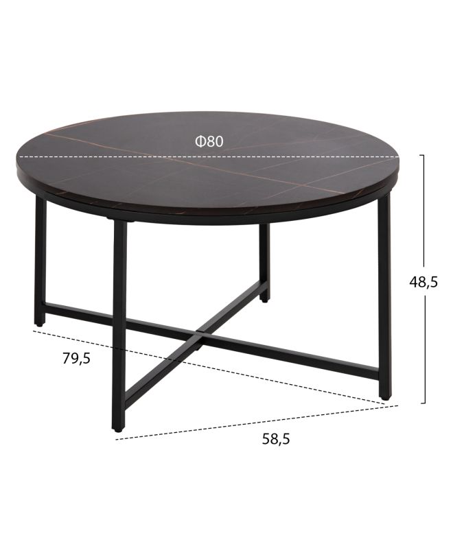 ΤΡΑΠΕΖΙ ΣΑΛΟΝΙΟΥ HM9420.03 BLACK MARBLE ΜΕΛΑΜΙΝΗ-ΜΑΥΡΗ ΜΕΤΑΛΛΙΚΗ ΒΑΣΗ Φ80x48,5Yεκ.