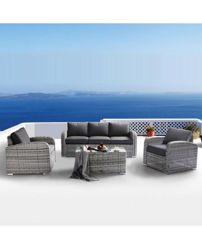 BELMAR Living Set Σαλόνι Κήπου ALU:3Θέσ+2 Πολυθρόνες+Τραπέζι Wicker GreyWhite, Μαξ.Γκρι Σκ.