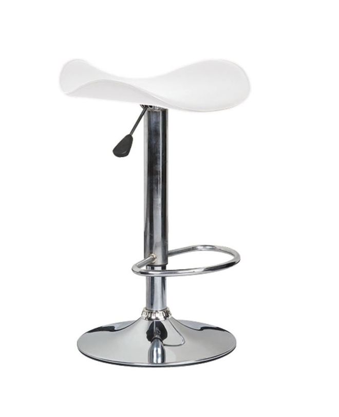 SADDLE Σκαμπό BAR, Βάση Χρώμιο, Pvc Άσπρο, Ρύθμιση Ύψους, Περιστρεφόμενο