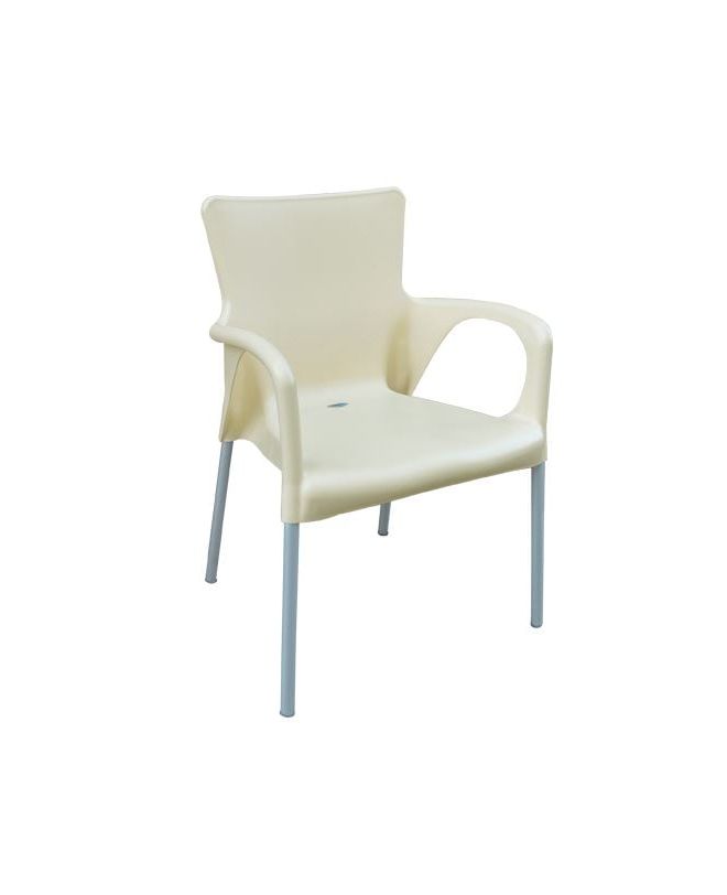 LARA Πολυθρόνα Pro Dining Στοιβαζόμενη, ALU Silver, PP - UV Protection Απόχρωση Εκρού