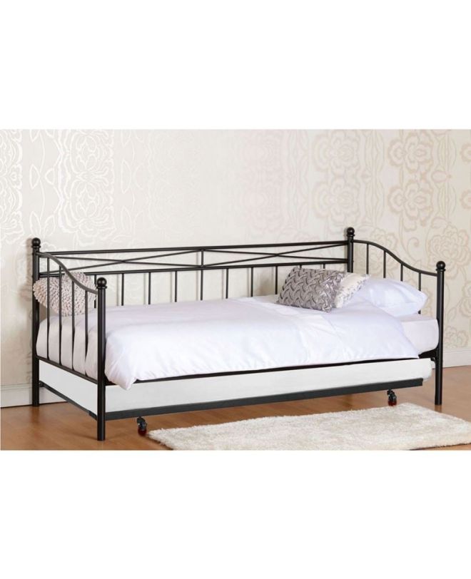 MARIN Set: Daybed με Στρώμα 90x190 + Βοηθητικό Κρεβάτι με Στρώμα 85x185 Μέταλλο Μαύρο