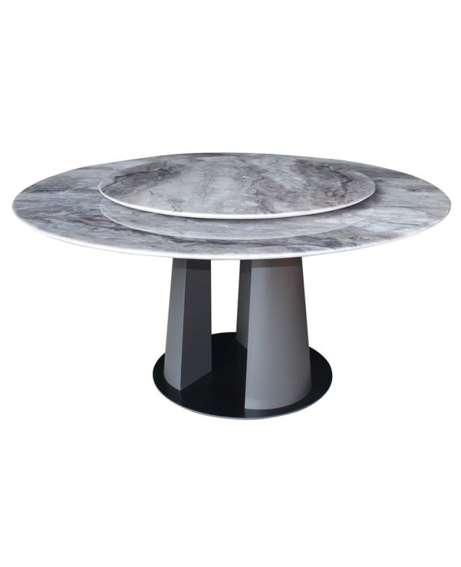 LAZY SUSAN Τραπέζι Ροτόντα με Περιστρεφόμενη επιφάνεια, Βάση Μέταλλο-Επιφάνεια Μάρμαρο