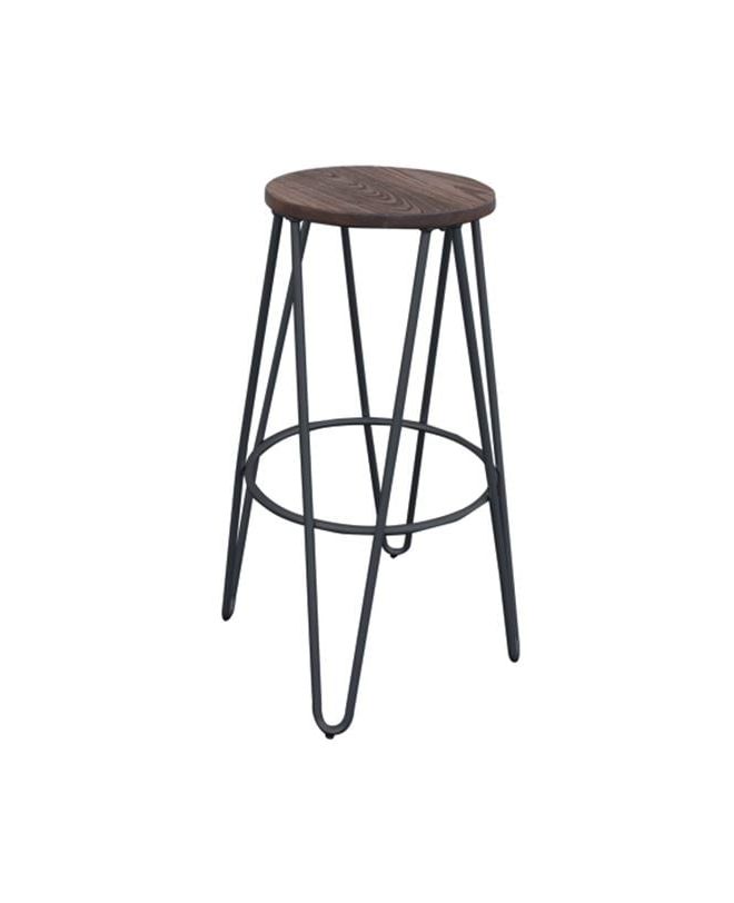 ARCO Wood Σκαμπό Bar, Μέταλλο Βαφή Μαύρο, Ξύλο Απόχρωση Dark Oak