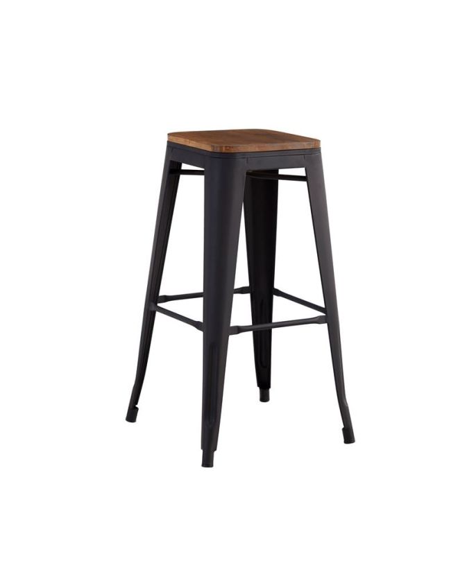 RELIX Wood Σκαμπό Bar, Μέταλλο Βαφή Μαύρο Matte Κάθισμα Dark Oak, Στοιβαζόμενο