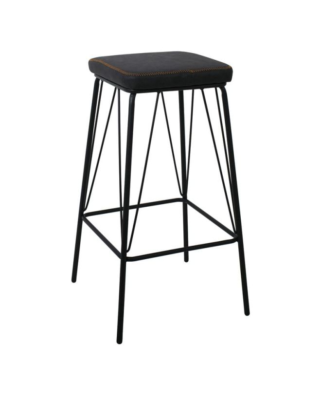 PANTON Σκαμπό BAR, Μέταλλο Βαφή Μαύρο, PU Απόχρωση Vintage Black