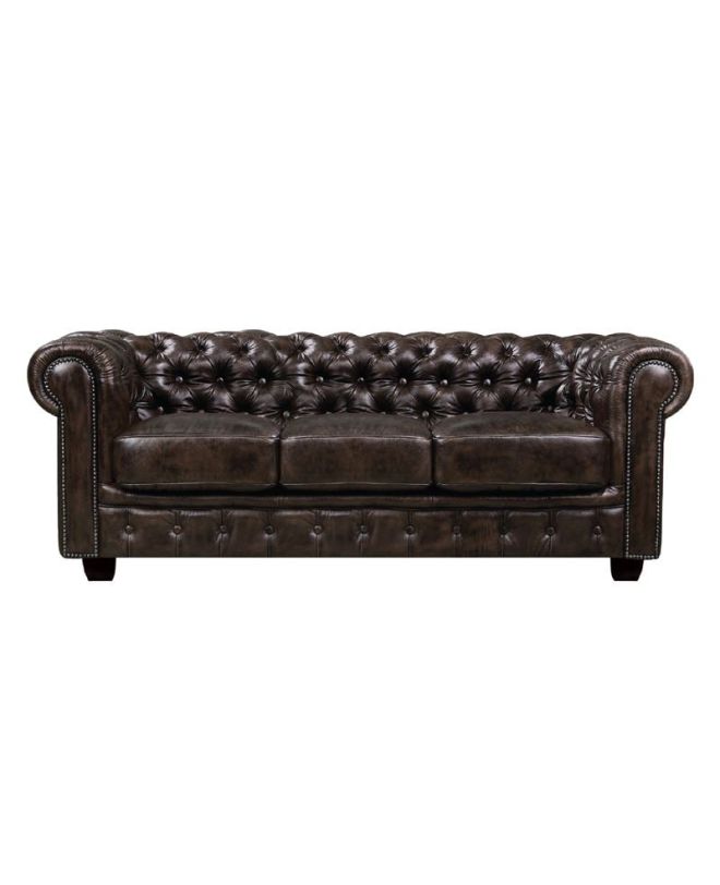 CHESTERFIELD Birmingham Καναπές 3Θέσιος Σαλονιού Καθιστικού,Δέρμα Απόχρωση Καφέ