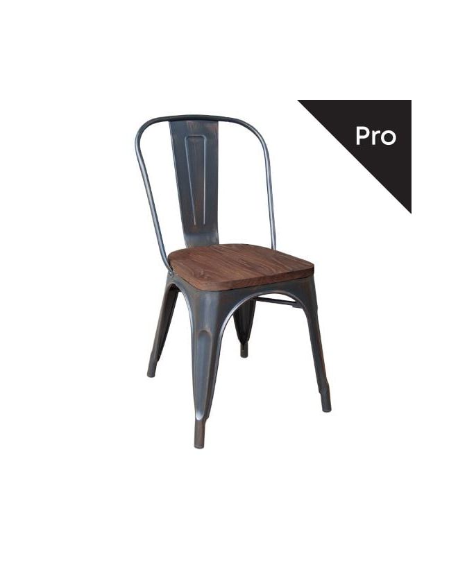 RELIX Wood Καρέκλα-Pro, Στοιβαζόμενη, Μέταλλο Βαφή Antique Black,Κάθισμα Dark Oak
