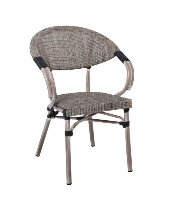 COSTA Πολυθρόνα Dining Αλουμινίου, Απόχρωση Antique Grey - Textilene Μπεζ