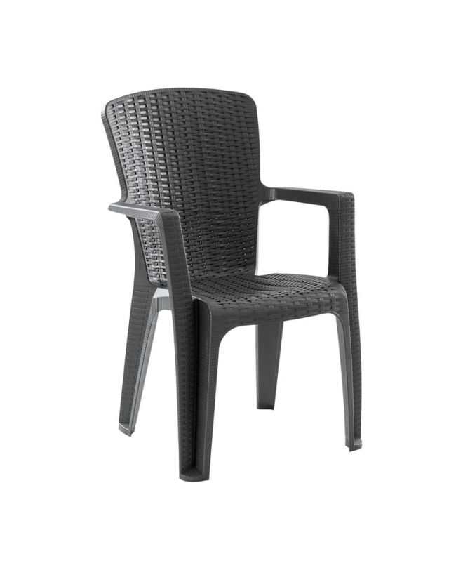 SIDE Πολυθρόνα Κήπου-Βεράντας Στοιβαζόμενη, (Rattan Look) PP-UV Απόχρωση Ανθρακί