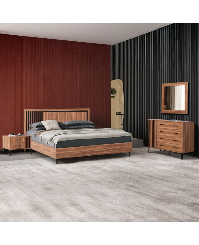ΣΕΤ ΚΡΕΒΑΤΟΚΑΜΑΡΑΣ 4ΤΜΧ HARRY HM21115 ΜΕΛΑΜΙΝΗ ΣΕ ΦΥΣΙΚΟ ΞΥΛΟΥ & ΜΑΥΡΟ ΧΡΩΜΑ