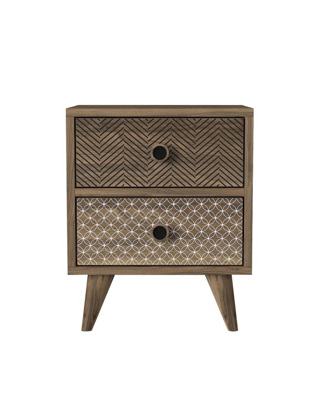 Κομοδίνο ArteLibre KALYMNOS Καρυδί Με Σχέδιο 40x30x48cm