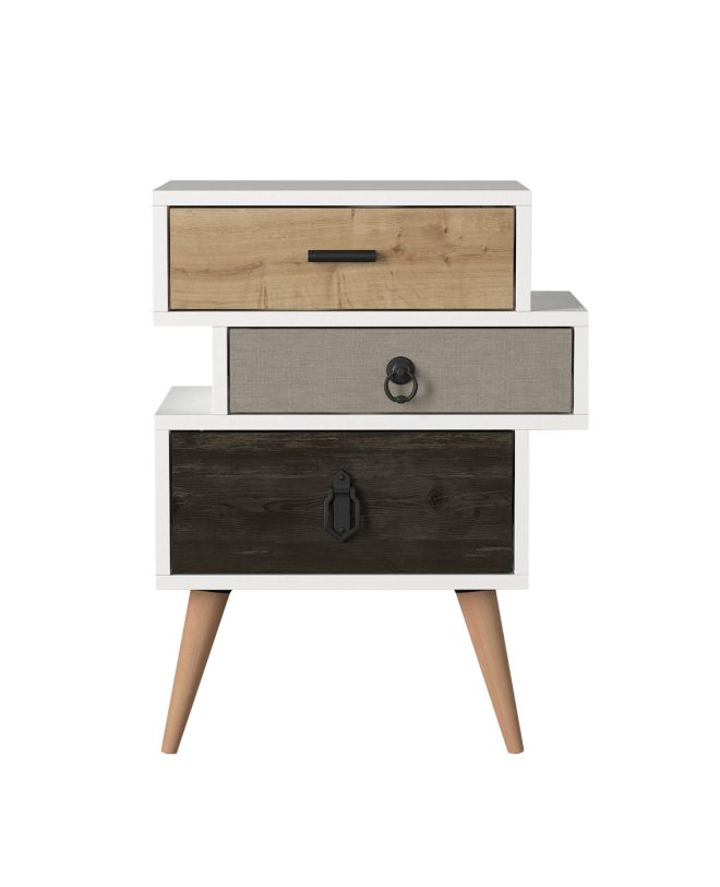Κομοδίνο ArteLibre KIMOLOS Λευκό/Φυσικό/Καφέ 52x30x68cm