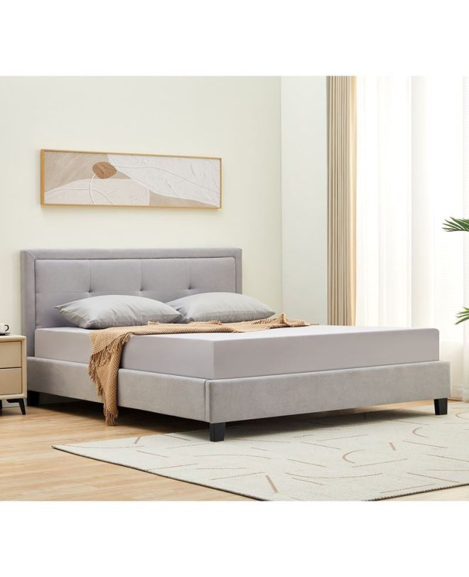 BECO Κρεβάτι Διπλό για Στρώμα 160x200cm, Ύφασμα Ανοιχτό Γκρι