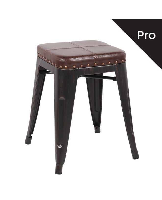 RELIX Σκαμπό-Pro, Στοιβαζόμενο, Μέταλλο Βαφή Antique Black, Pu Σκούρο Καφέ