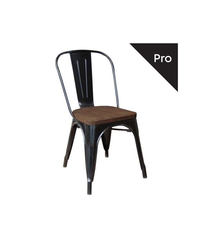 RELIX Wood Καρέκλα-Pro, Στοιβαζόμενη, Μέταλλο Βαφή Μαύρο, Κάθισμα Dark Oak
