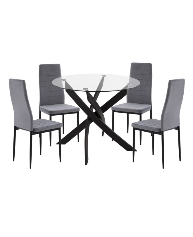 ΣΕΤ ΤΡΑΠΕΖΑΡΙΑΣ 5ΤΜΧ LADY HM21199.01 ΓΥΑΛΙ--ΜΕΤΑΛΛΟ ΣΕ ΜΑΥΡΟ & ΒΕΛΟΥΔΟ ΓΚΡΙ