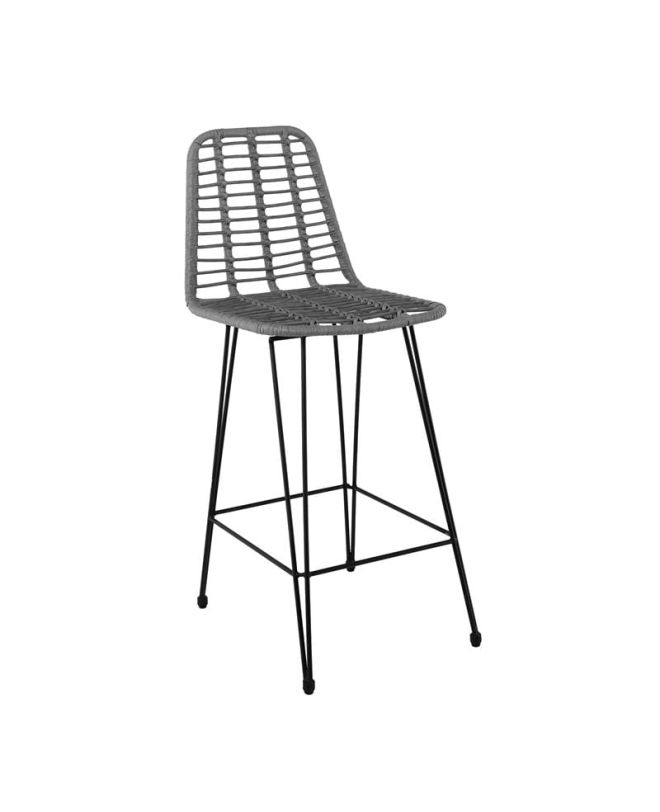 SALSA Σκαμπό BAR-Pro με Πλάτη, Μέταλλο Βαφή Μαύρο, Wicker Γκρι