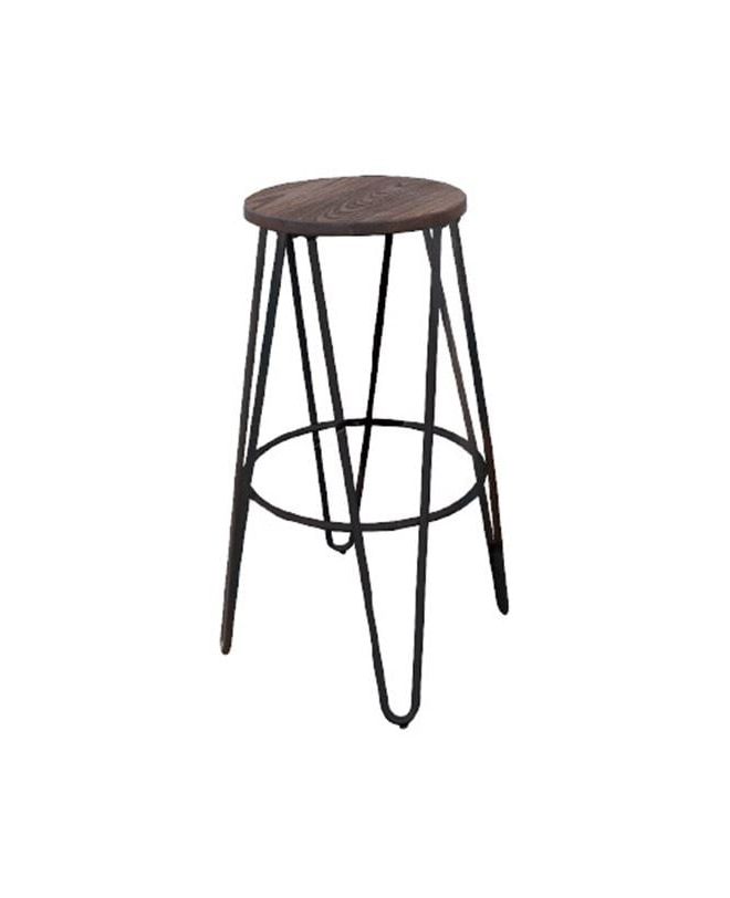ARCO Wood Σκαμπό Bar, Μέταλλο Βαφή Antique Black, Ξύλο Απόχρωση Dark Oak