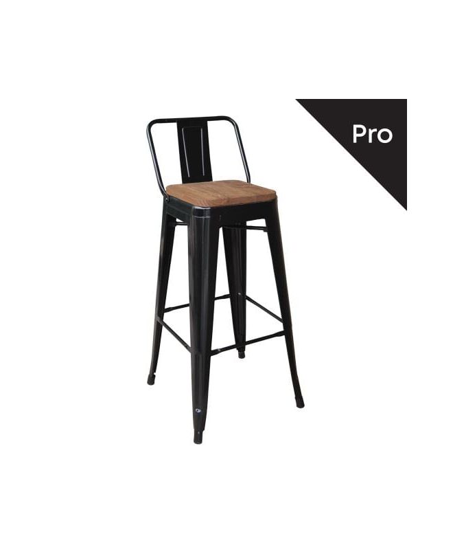 RELIX Wood Σκαμπό Bar-Pro με Πλάτη, Μέταλλο Βαφή Μαύρο, Απόχρωση Ξύλου Dark Oak
