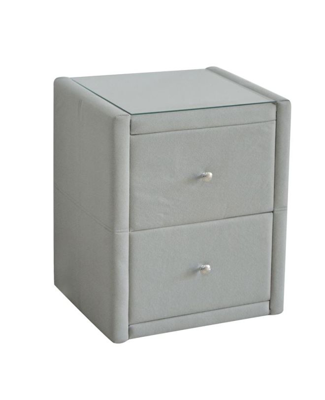 WILTON Κομοδίνο Ύφασμα Grey Stone με Προστατευτικό Γυαλί Επιφάνειας