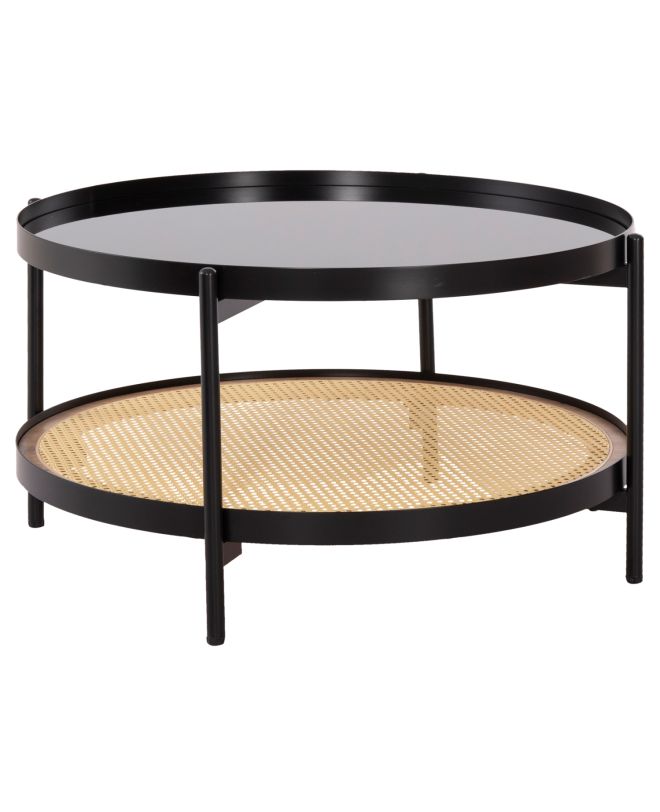 ΤΡΑΠΕΖΙ ΣΑΛΟΝΙΟΥ SEITZ HM18030 ΓΥΑΛΙ TOP-ΜΕΤΑΛΛΟ-RATTAN ΣΕ ΦΥΣΙΚΟ Φ80x45Υεκ.