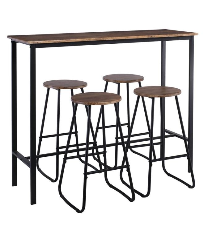 PUB Set Bar Τραπέζι + 4 Σκαμπό, Μέταλλο Βαφή Ανθρακί - Antique Brown