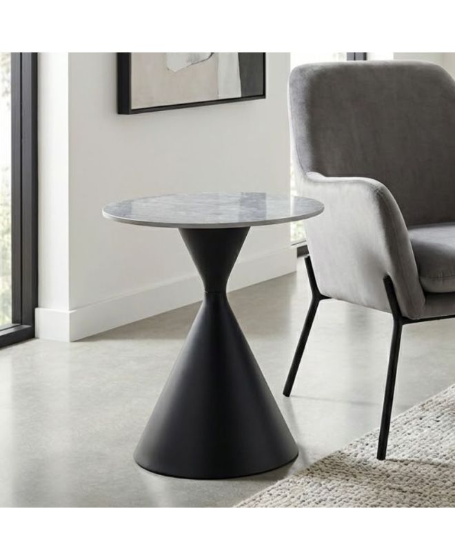 Τραπεζάκι βοηθητικό Logan Megapap sintered stone - μέταλλο χρώμα γκρι εφέ μαρμάρου - μαύρο Ø50x56εκ.