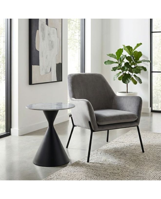 Τραπεζάκι βοηθητικό Logan Megapap sintered stone - μέταλλο χρώμα γκρι εφέ μαρμάρου - μαύρο Ø50x56εκ.