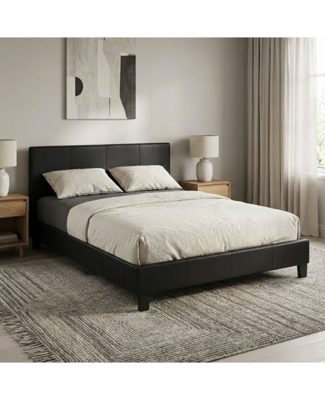 Κρεβάτι Flat Megapap από τεχνόδερμα χρώμα μαύρο ματ 160x200εκ.