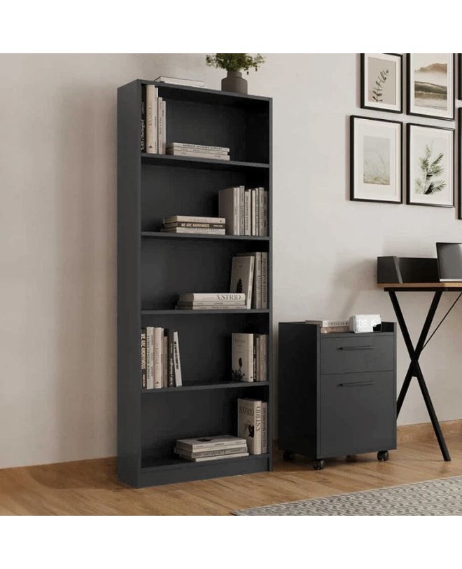 Βιβλιοθήκη Max Megapap χρώμα ανθρακί 58x23x170εκ.