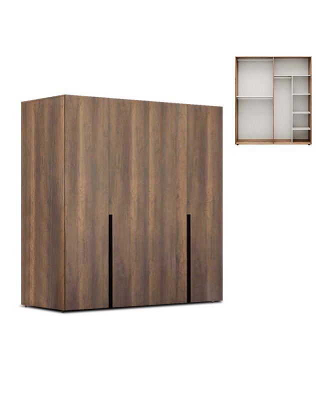 Ντουλάπα ρούχων Oryana Megapap τετράφυλλη χρώμα καρυδί 180x62x210εκ.