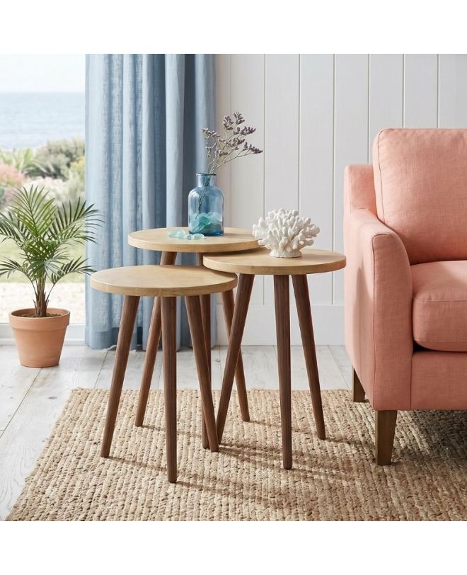 Τραπεζάκι βοηθητικό σετ 3 τμχ Cruz Megapap χρώμα sapphire oak Ø33x46εκ.