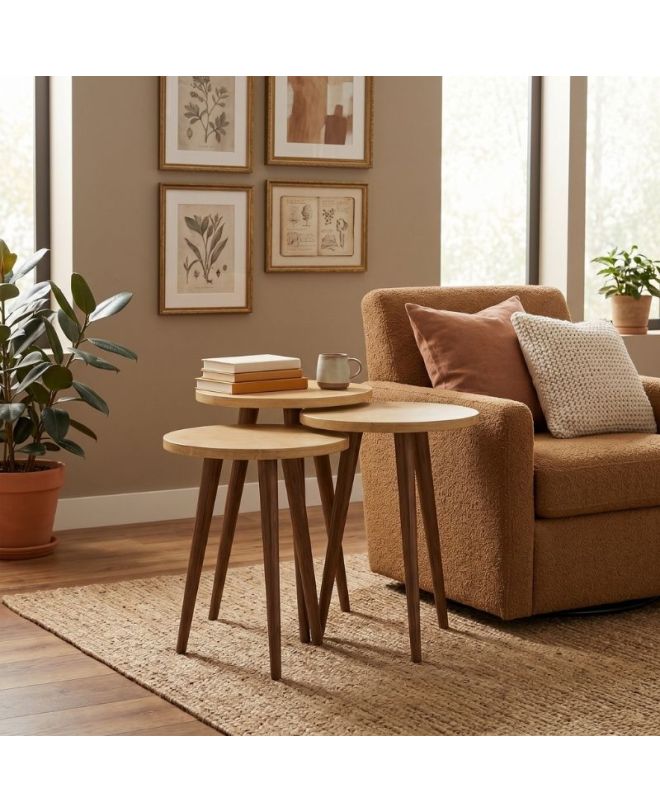 Τραπεζάκι βοηθητικό σετ 3 τμχ Cruz Megapap χρώμα sapphire oak Ø33x46εκ.