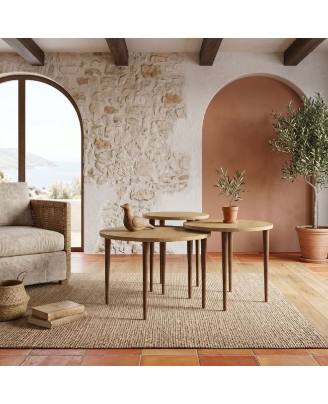 Τραπεζάκι σαλονιού σετ 3 τμχ Nola Megapap χρώμα sapphire oak Ø60x46εκ.