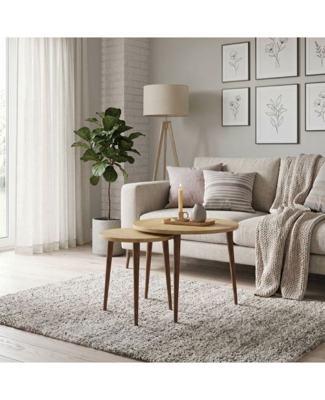 Τραπεζάκι σαλονιού σετ 2 τμχ Nola Megapap χρώμα sapphire oak Ø60x46εκ.