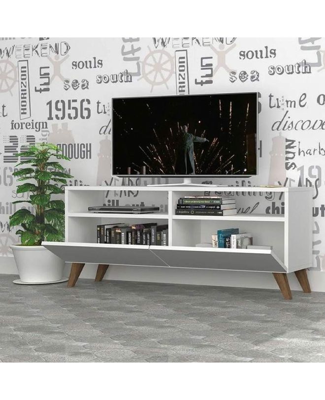 Έπιπλο τηλεόρασης Inci  από μελαμίνη χρώμα λευκό 120x35x50εκ.