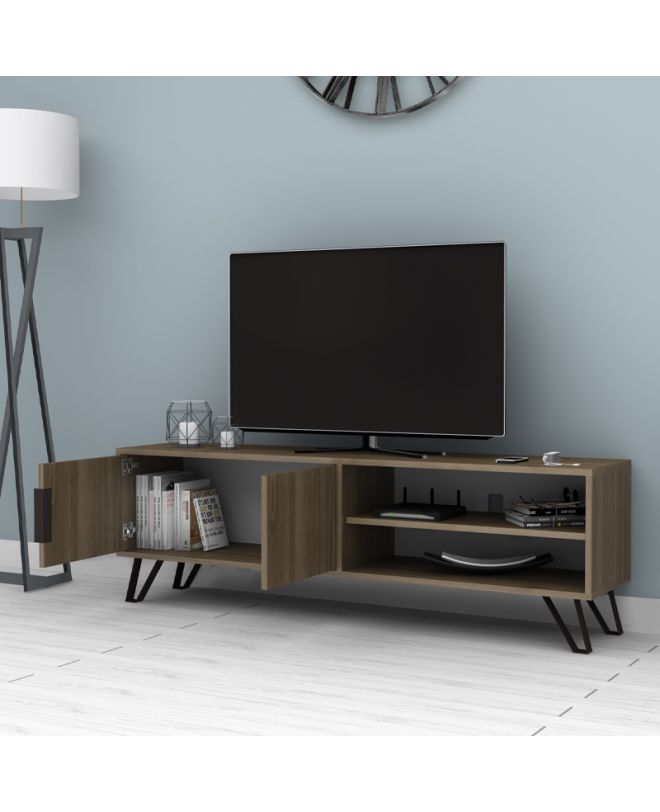 Έπιπλο τηλεόρασης Foot Megapap χρώμα καρυδί 160x35x49εκ.