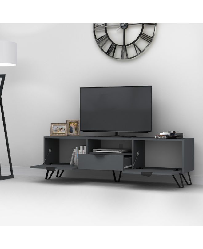 Έπιπλο τηλεόρασης Jasmine  από μελαμίνη χρώμα γκρι 170x35x50εκ.