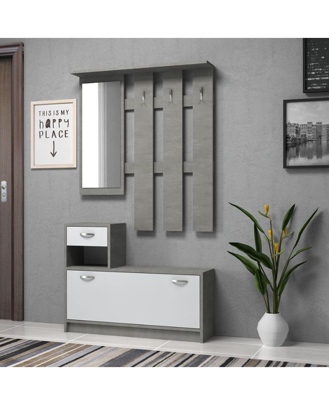 Έπιπλο εισόδου μελαμίνης Raynold  χρώμα γκρι σκυροδέματος - λευκό 100x30x180εκ.