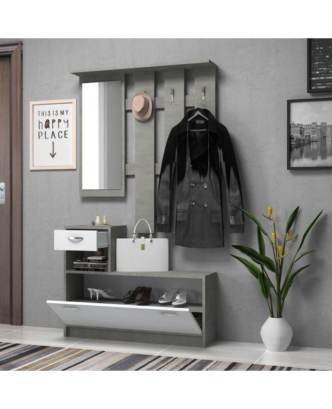 Έπιπλο εισόδου μελαμίνης Raynold  χρώμα γκρι σκυροδέματος - λευκό 100x30x180εκ.